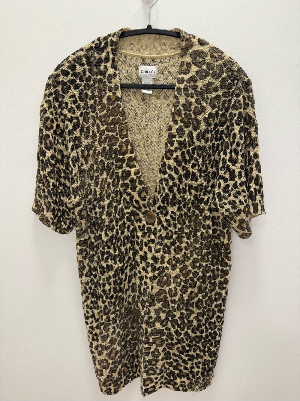 Chico’s Leopard Metallic Long Cardigan Size 3 XL